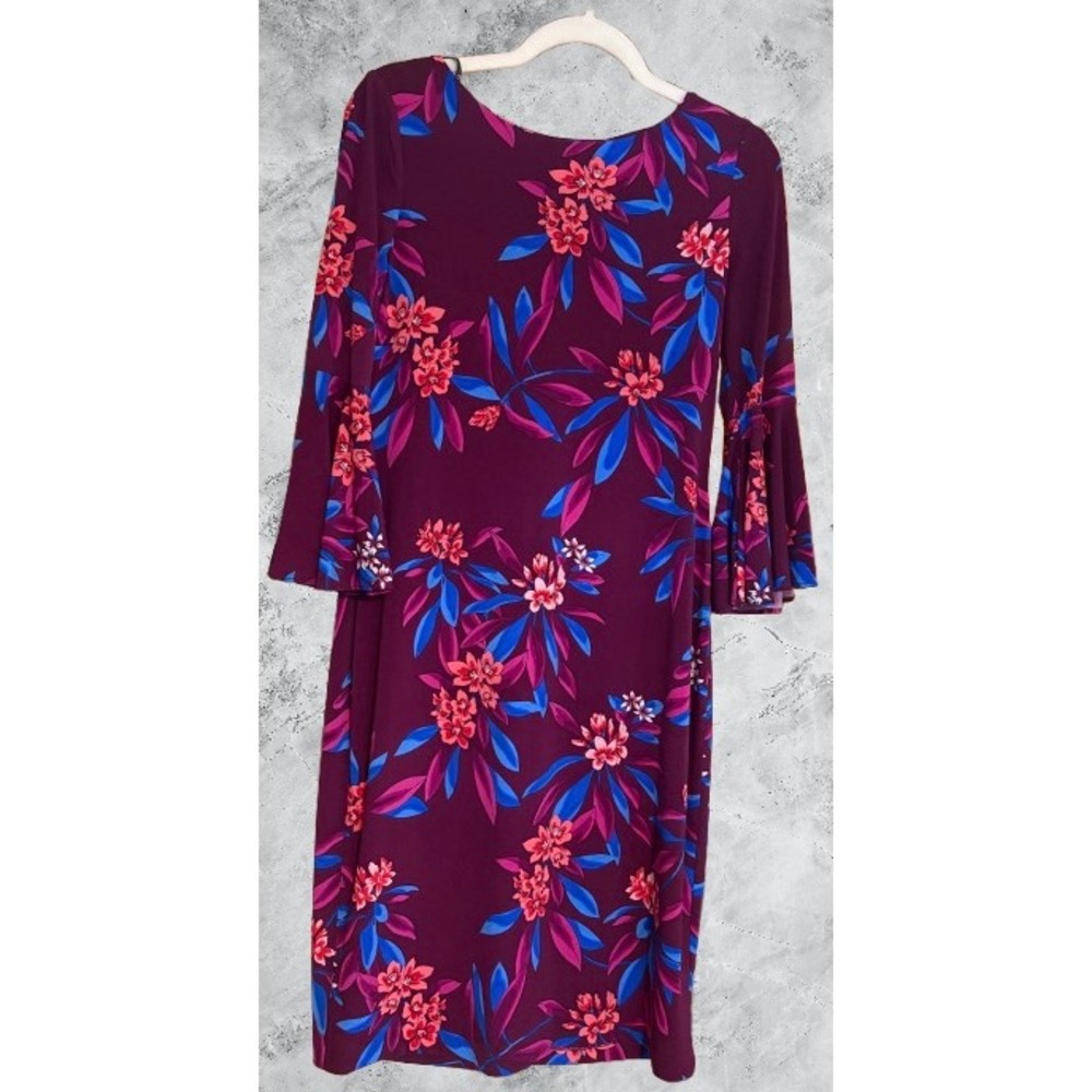 Calvin Klein Womens Plum Purple Floral Bell Sleeve Sheath Dress Size 4 CD8C16DX